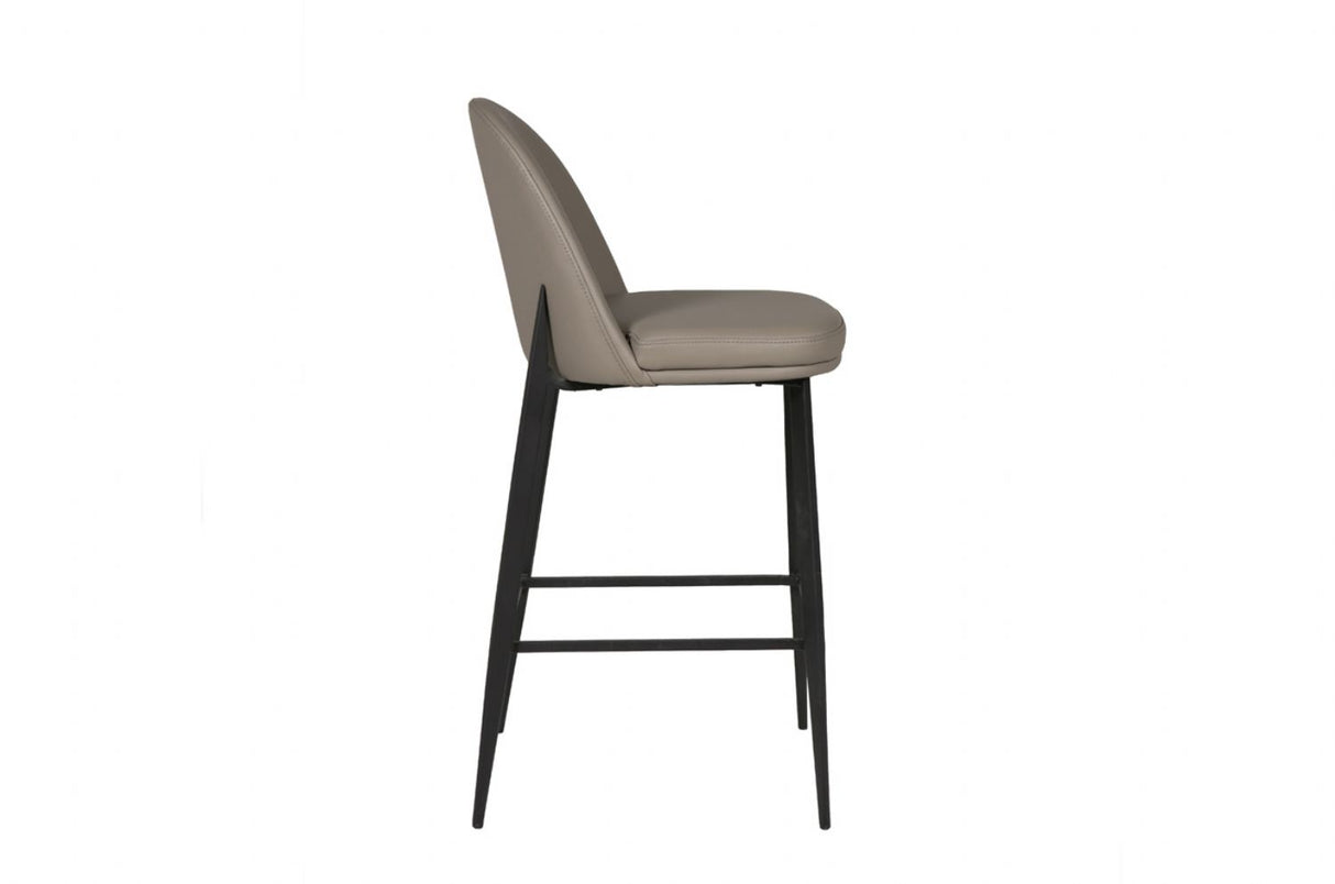 Grey Leather Bar Stool Black Metal Frame and Legs