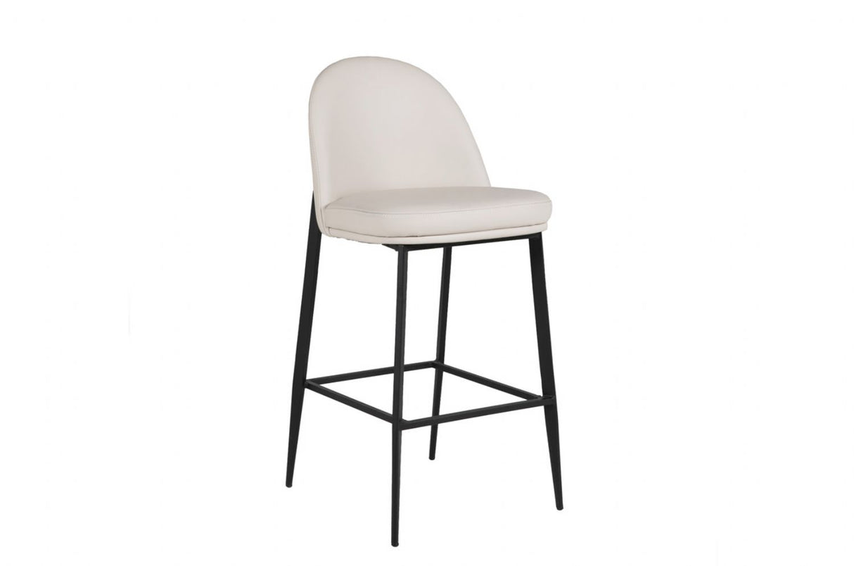 Taupe Cream Leather Kitchen Bar Stool Black Metal Framed