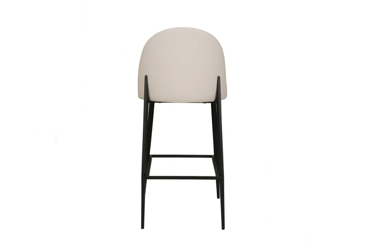 Taupe Cream Leather Kitchen Bar Stool Black Metal Framed
