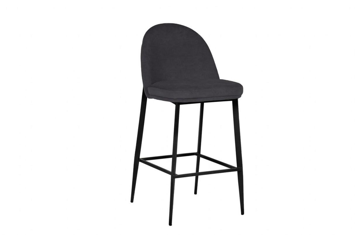Dark Grey Velvet Fabric Bar Stool Metal Legs