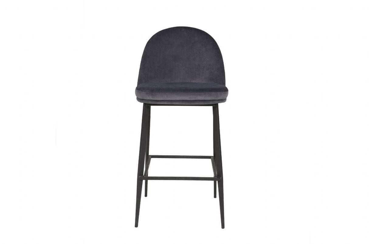 Dark Grey Velvet Fabric Bar Stool Metal Legs