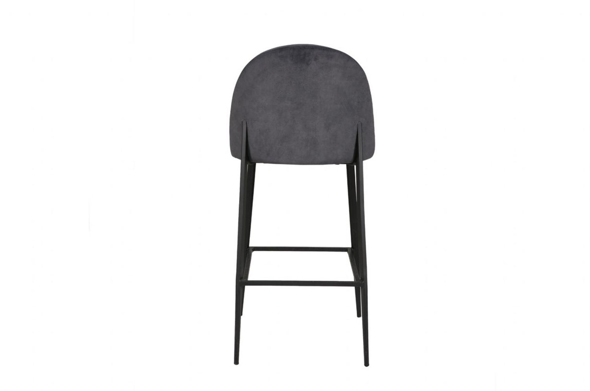 Dark Grey Velvet Fabric Bar Stool Metal Legs