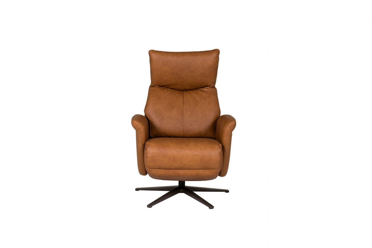 Tan Brown Leather Electric Reclining Swivel Relaxer Armchair
