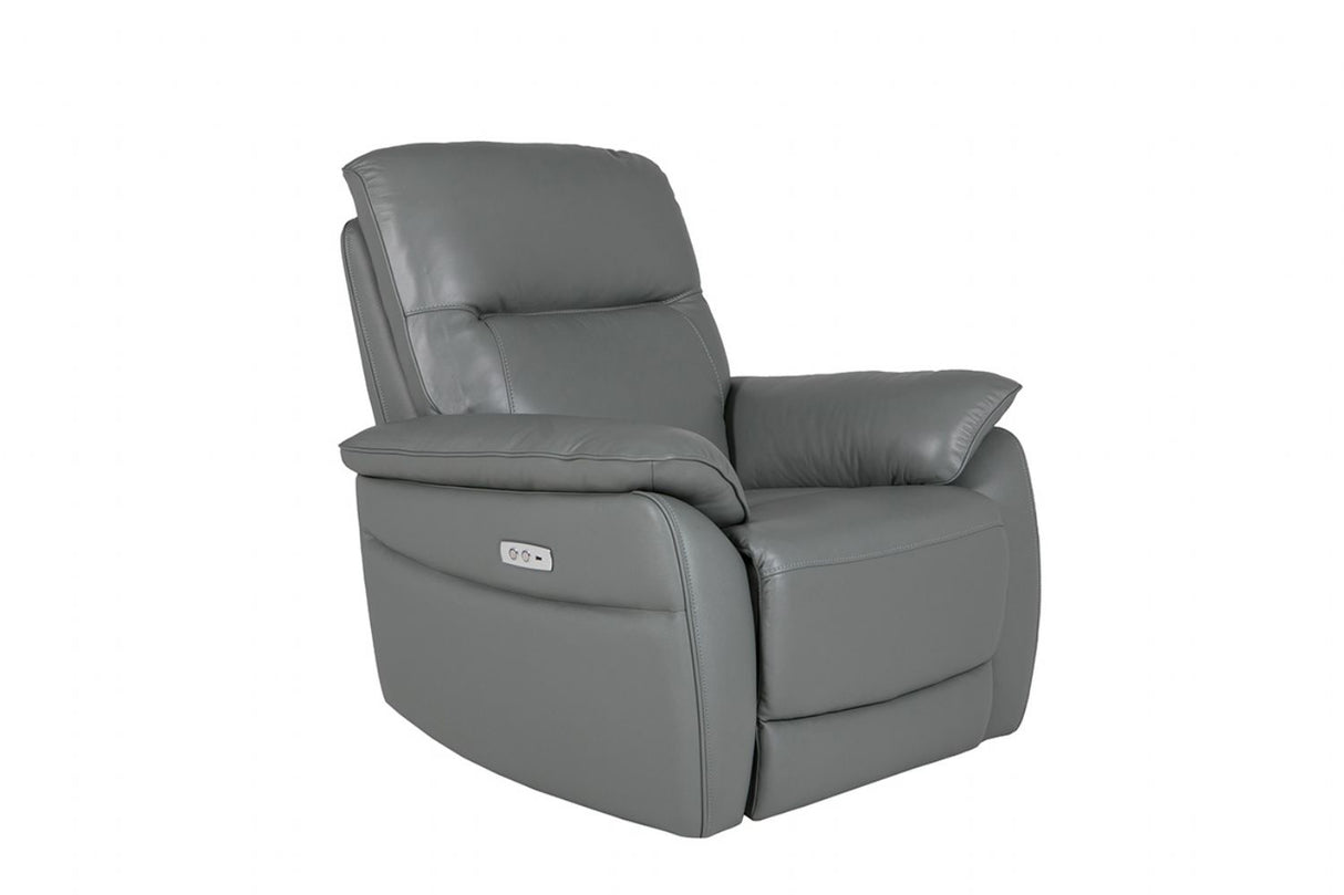Steel Grey Leather 1 Seater Electric Recliner Armchair