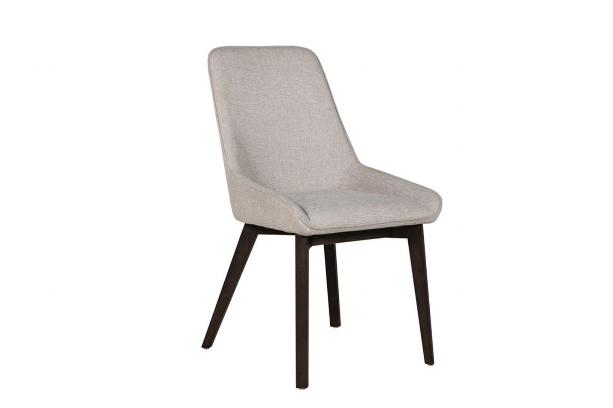 Natural Fabric Padded Dining Chair with Wooden Legs