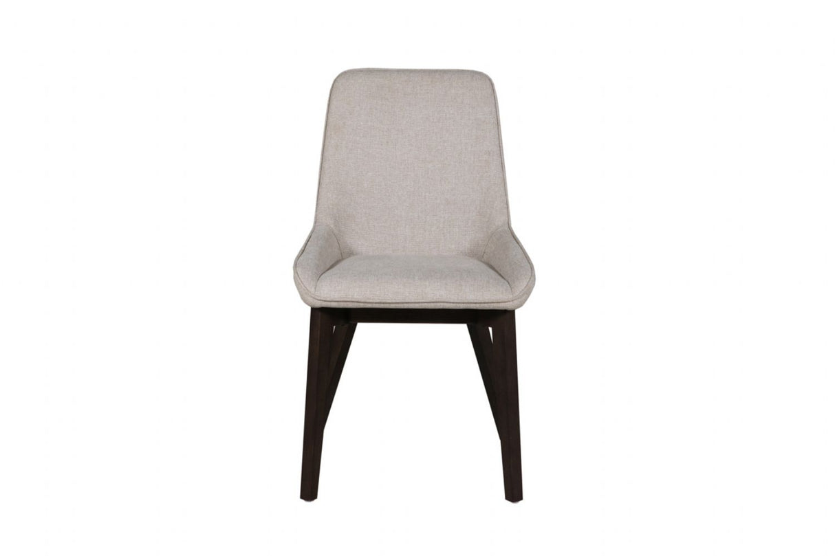 Natural Fabric Padded Dining Chair with Wooden Legs