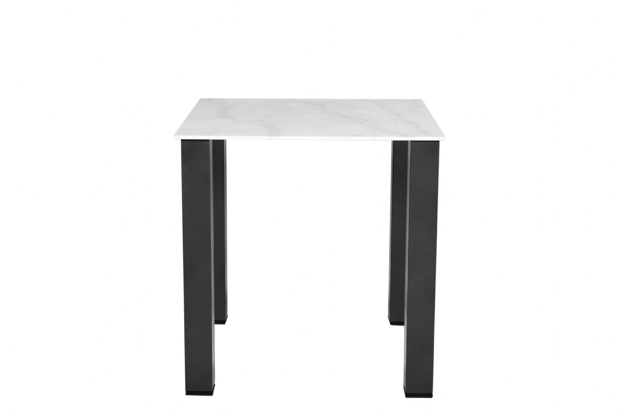 White Glass 75cm Square Dining Table Black Legs