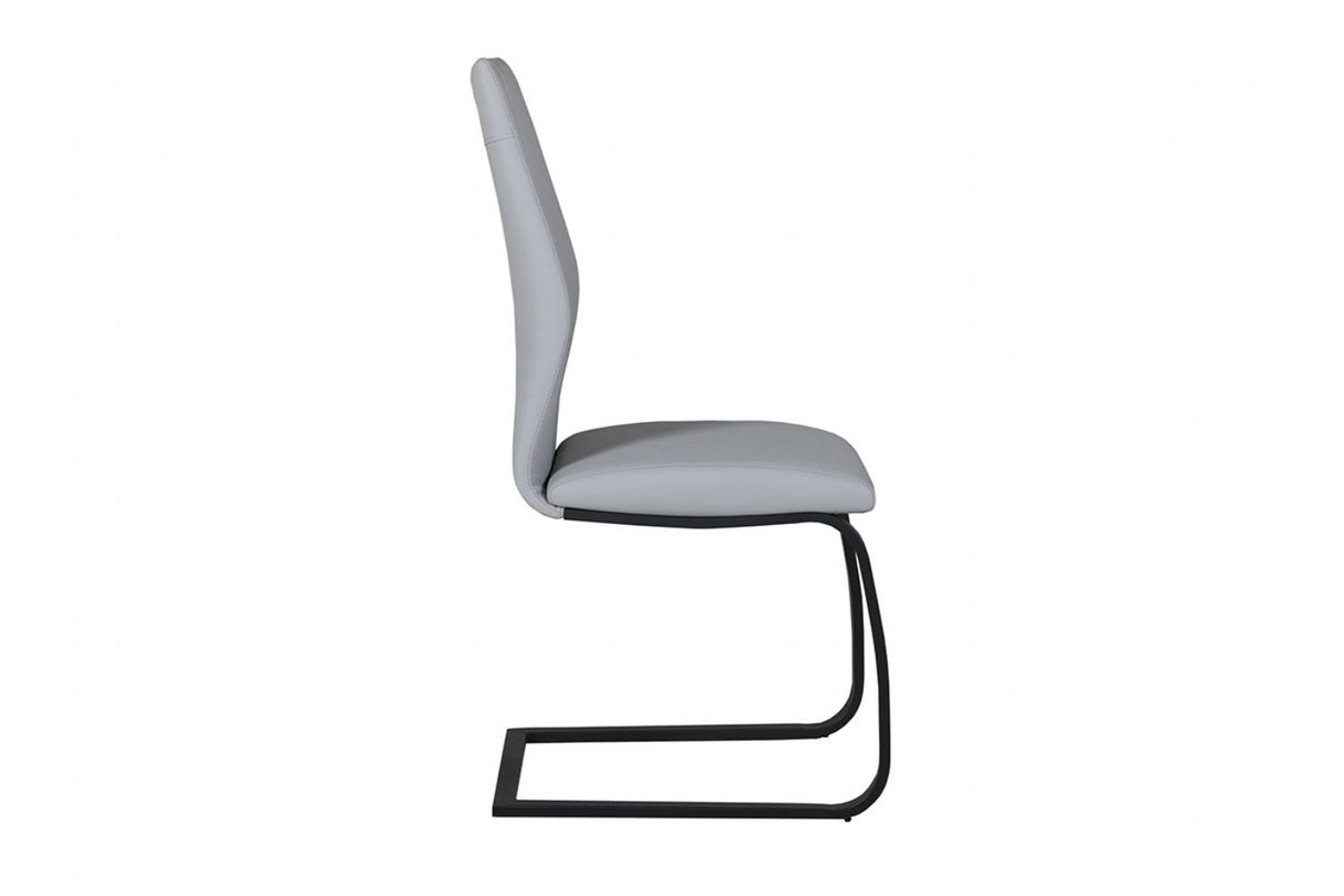 Putty Grey Leather Dining Chair Black Cantilever Metal Legs