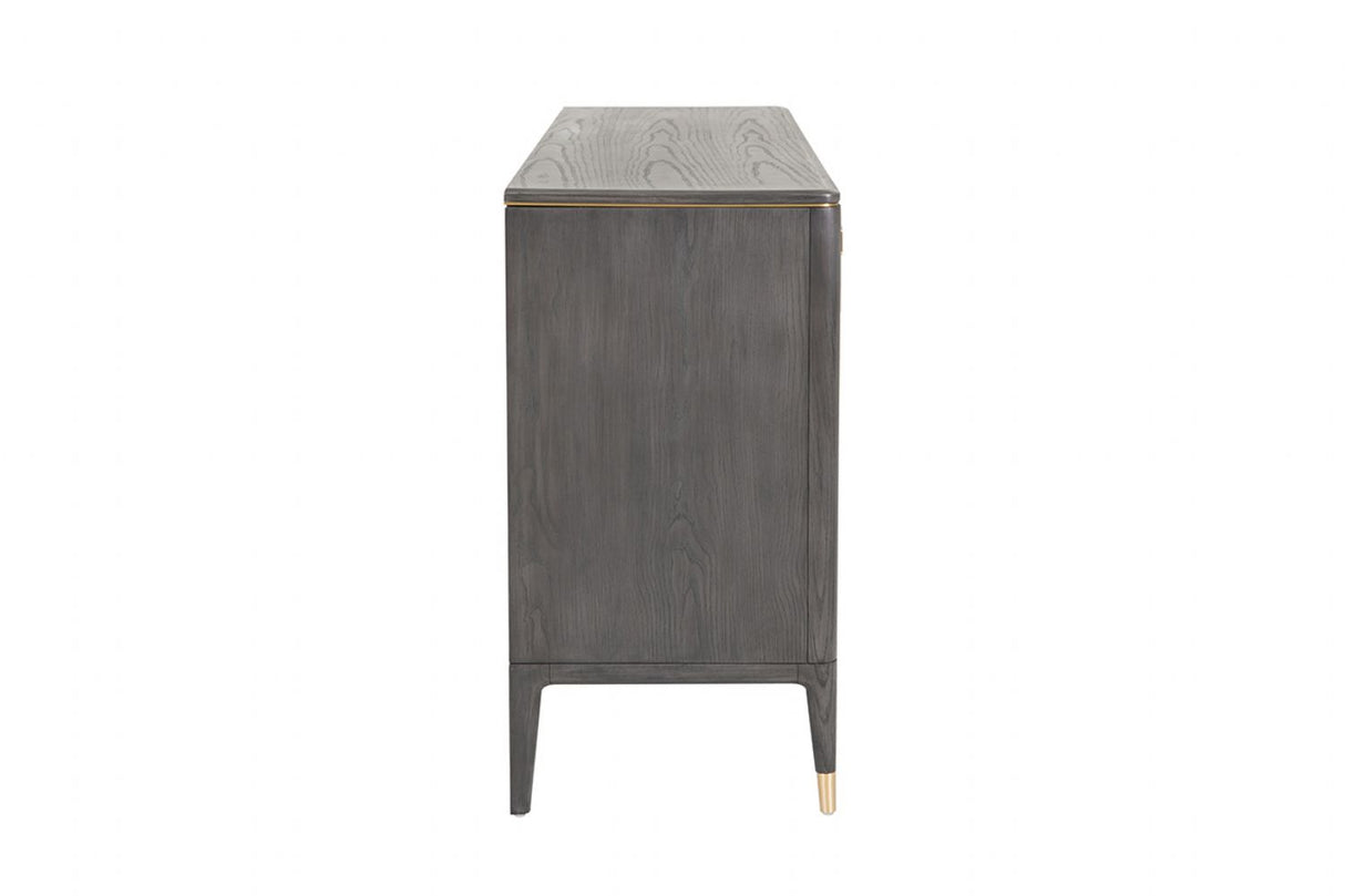 Art Deco Ribbed Brown 7 Drawer Dressing Chest in Brushed Gold Detailing