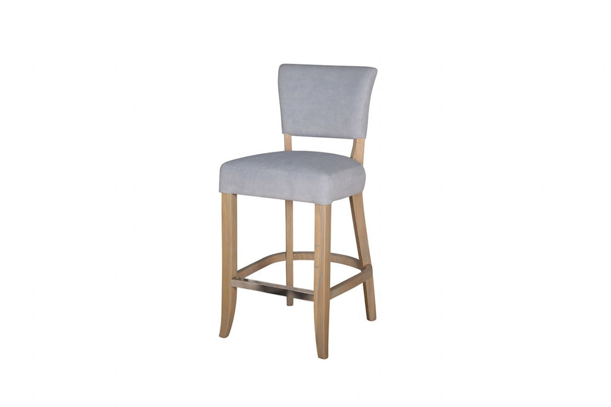Grey Velvet Fabric Upholstered Bar Chair Wooden Frame