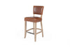 Tan Brown Leather Bar Stool with Rustic Oak Legs and Metal Footbar