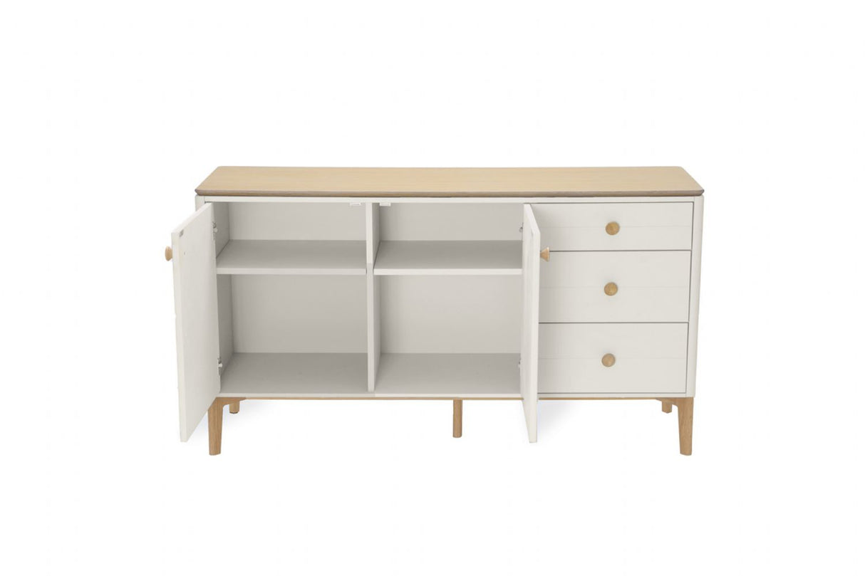 Scandi Taupe and Oak Large 2 Door 3 Drawer Sideboard