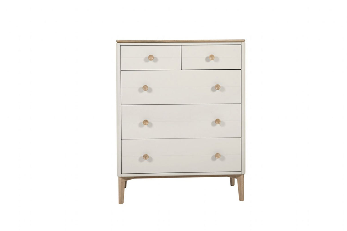 Taupe Wooden Chest 5 Drawers Oak Top and Legs