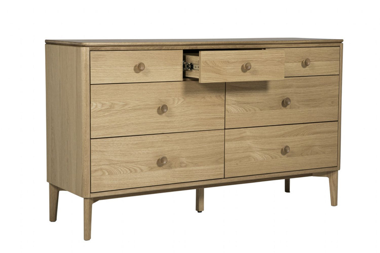 Modern Natural Oak Wide 7 Drawer Chest with Curved Edges
