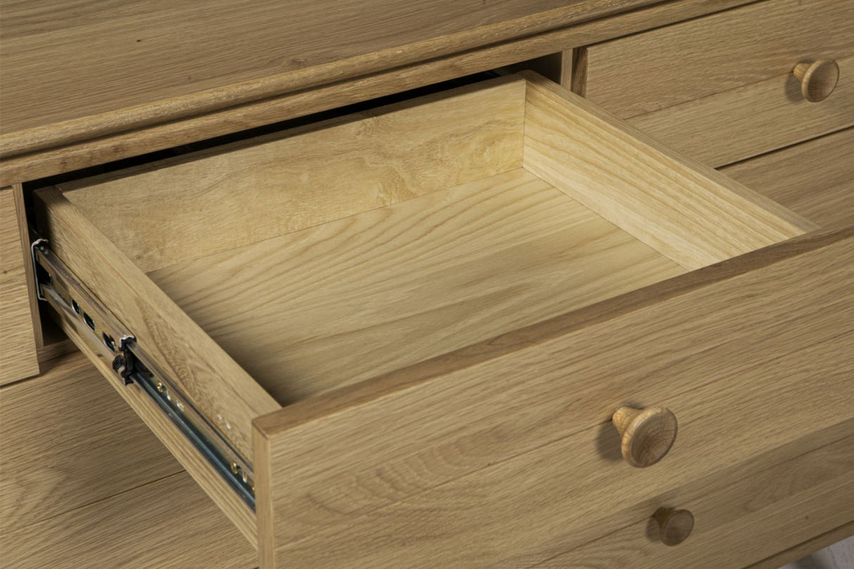 Modern Natural Oak Wide 7 Drawer Chest with Curved Edges