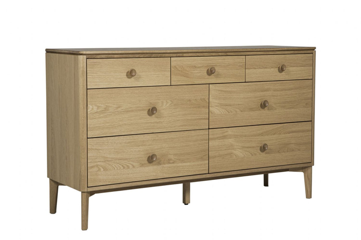 Modern Natural Oak Wide 7 Drawer Chest with Curved Edges