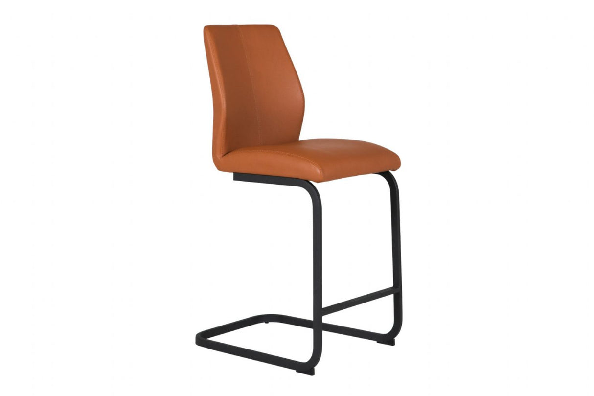 Modern Tan PU Leather Bar Stool Cantilever Metal Legs