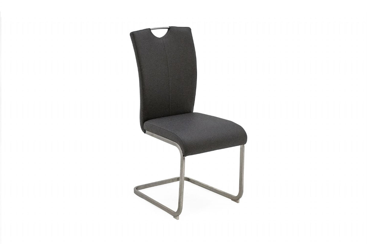 Grey Leather Dining Chair Metal Cantilever Base