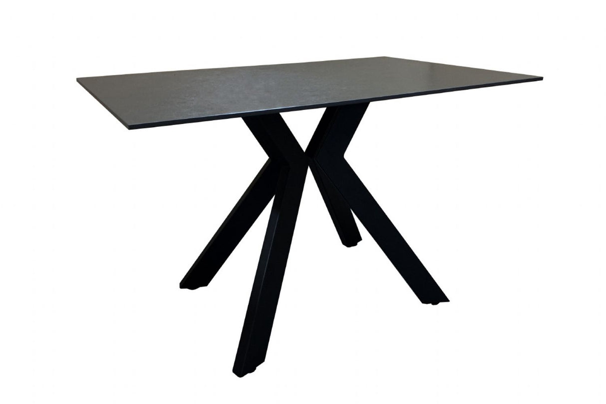 Black Stone Top 1.2m Rectangular Dining Table Metal Legs