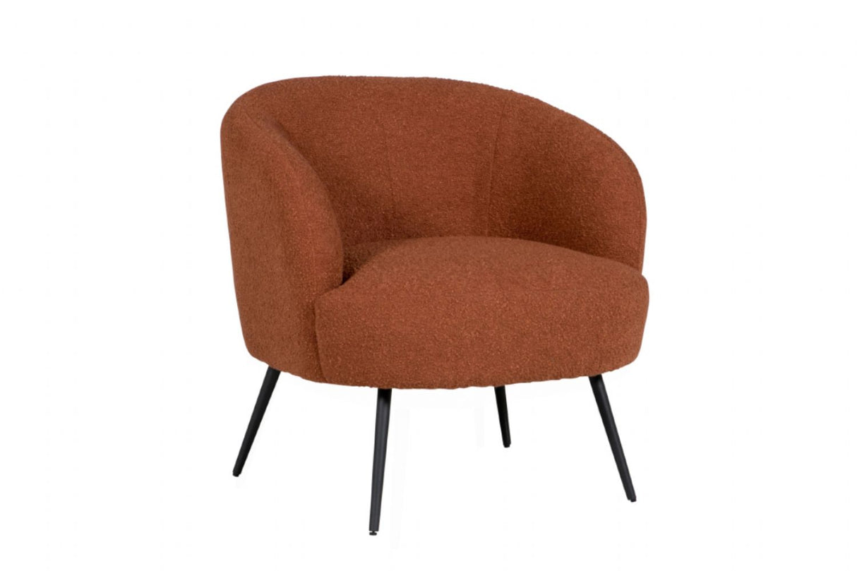 Rust Orange Boucle Fabric Occasional Tub Chair Black Legs