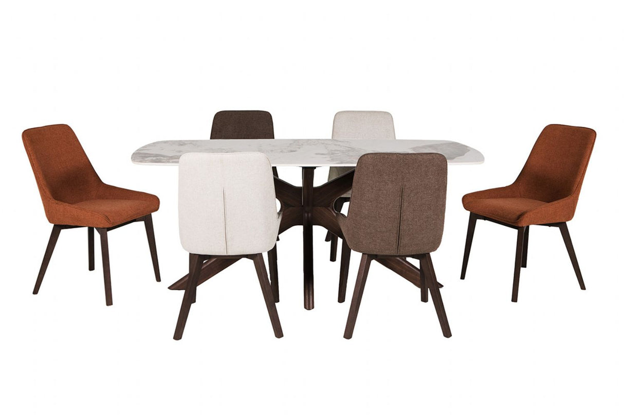 Large Walnut 180cm Rectangular Dining Table Stone Effect Top
