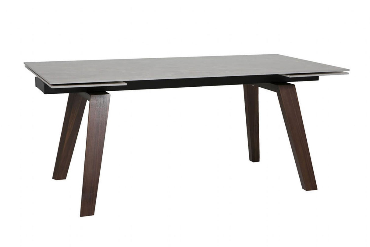 Brown Sintered Stone Top Extending Dining Table with Walnut Wood Legs