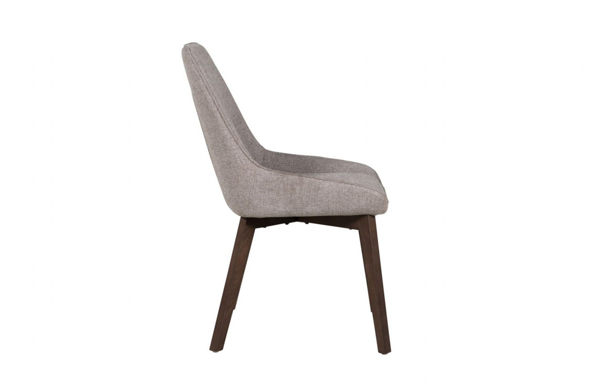 Beige Fabric Upholstered Dining Chair with Walnut Legs