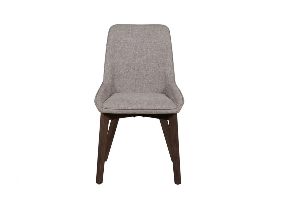 Beige Fabric Upholstered Dining Chair with Walnut Legs