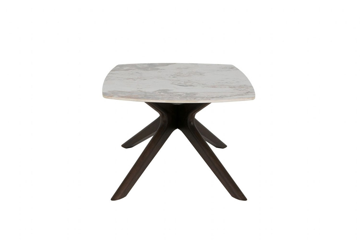 White Sintered Stone Top Coffee Table with Brown Walnut Birch Legs