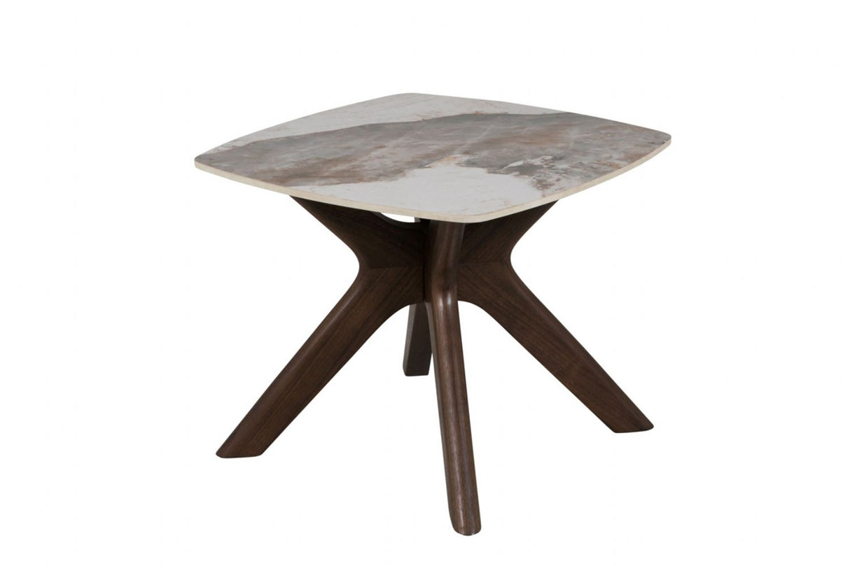 Walnut Square Lamp Table Ceramic Effect Top