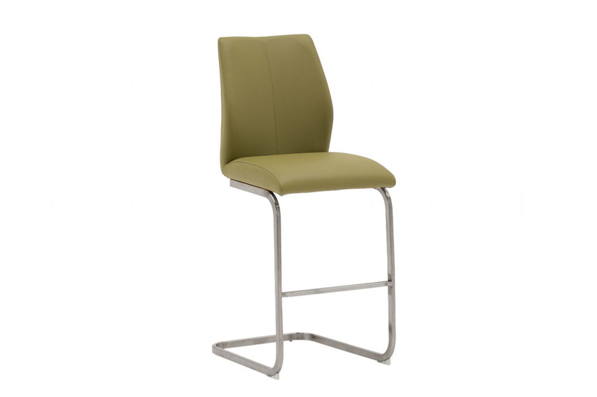 Olive Green Leather Kitchen Counter Bar Stool