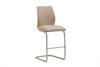 Taupe Cream Leather Bar Stool Stainless Steel Cantilever Frame