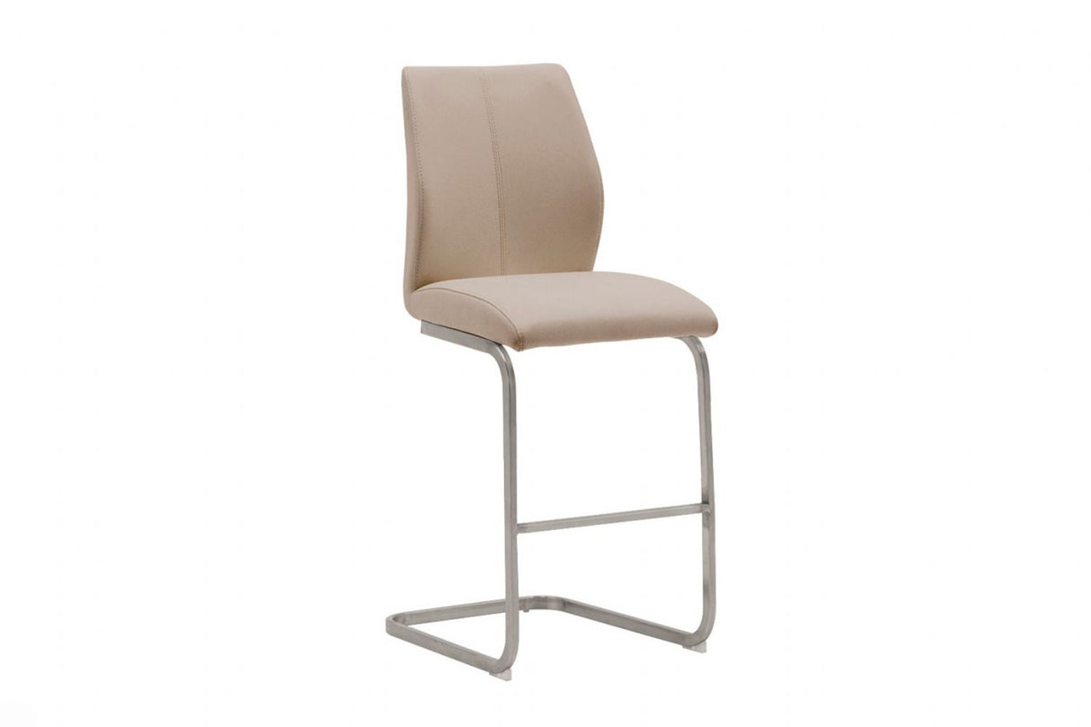 Taupe Cream Leather Bar Stool Stainless Steel Cantilever Frame