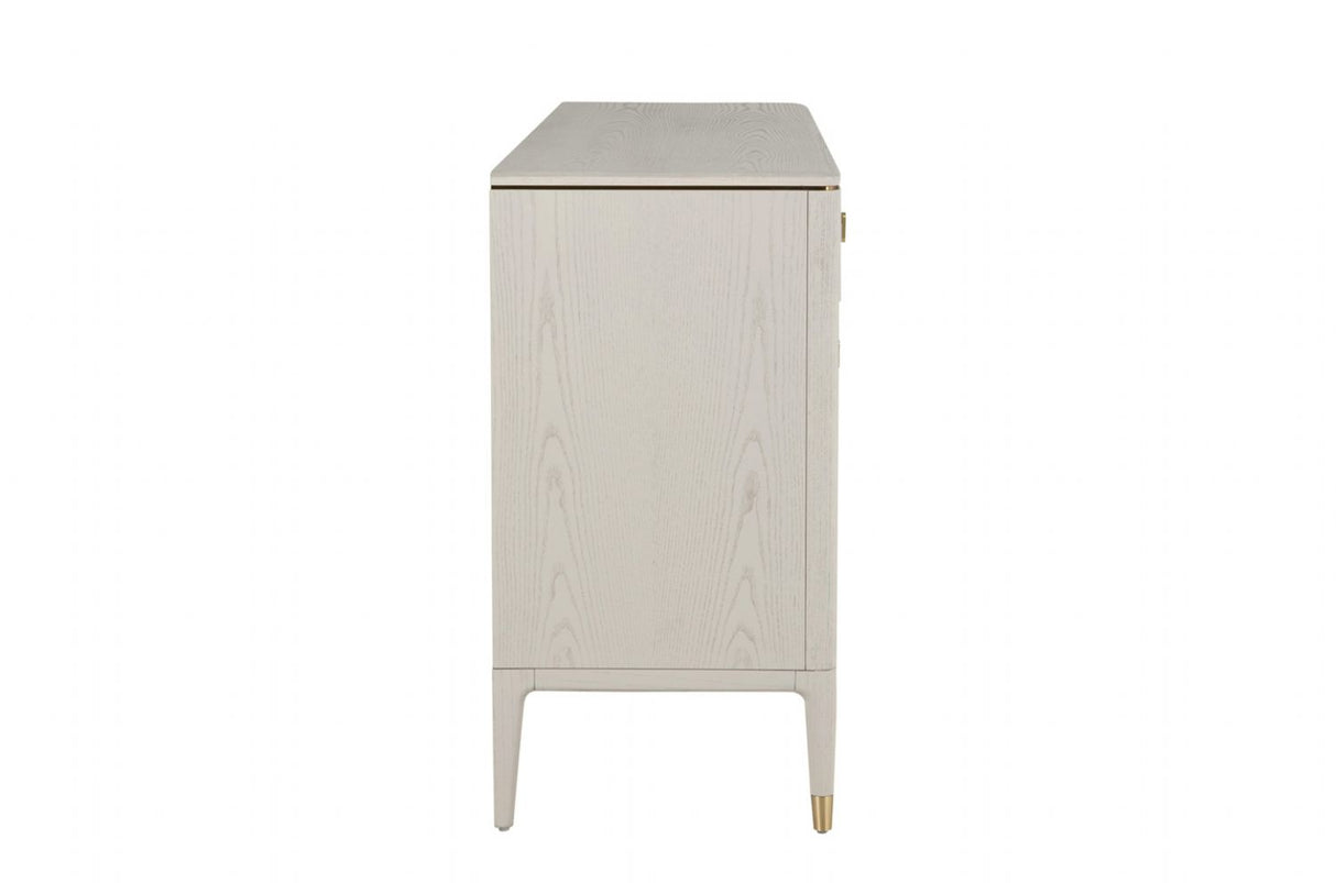 Stone Finish Ribbed Wooden Wide Chest of 7 Drawers