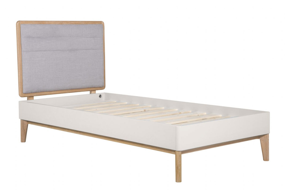 Taupe Oak Single Bed with Upholstered Headboard
