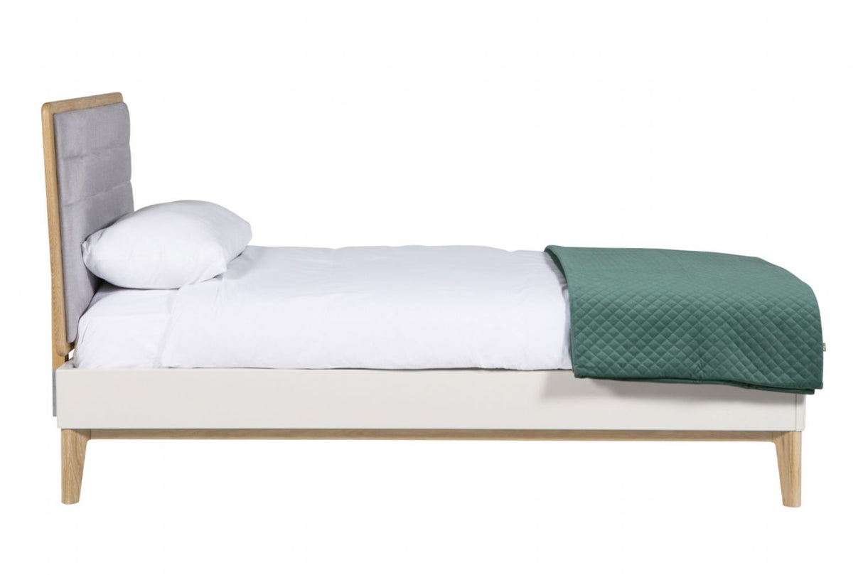 Taupe Oak Single Bed with Upholstered Headboard