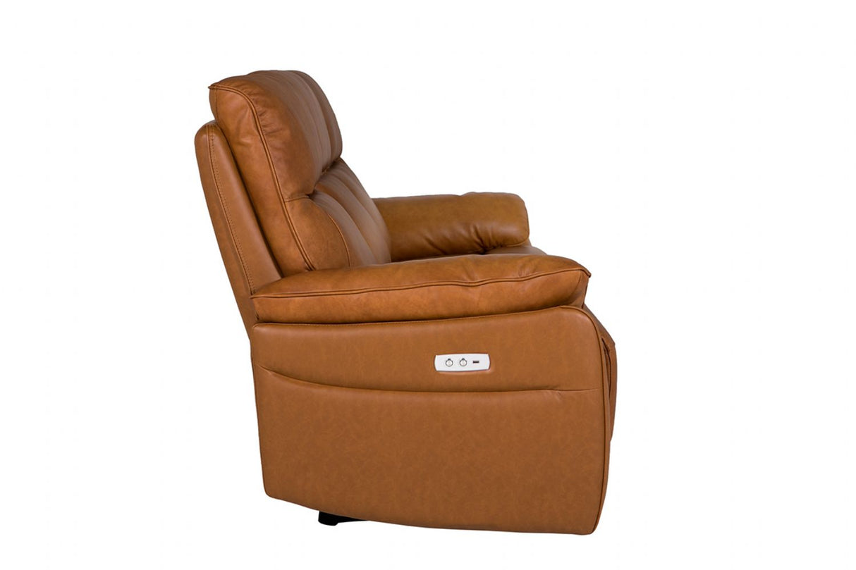 Tan Brown Leather 2 Seater Electric Recliner Sofa