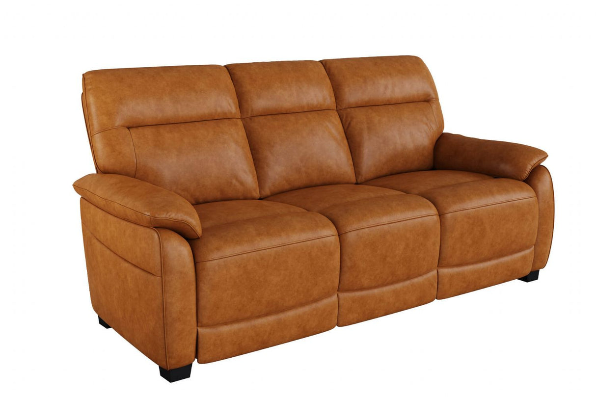 Tan Leather Standard Back 3 Seater Sofa with Padded Armrest