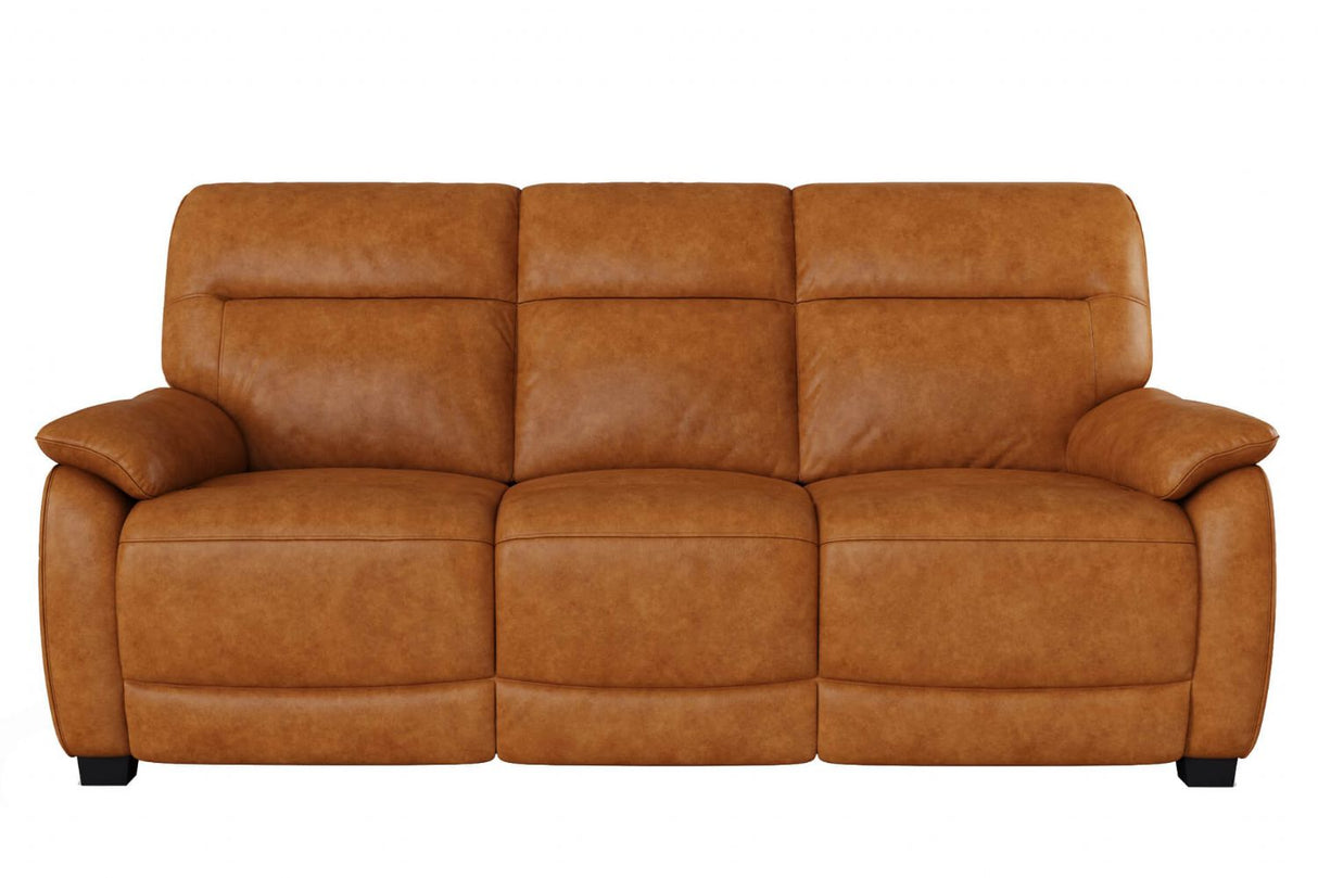 Tan Leather Standard Back 3 Seater Sofa with Padded Armrest