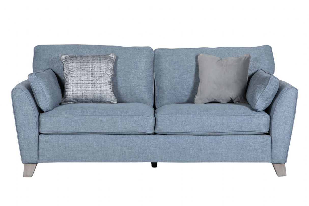 Blue Fabric 3 Seater Standard Back Sofa with Scatter Cushions