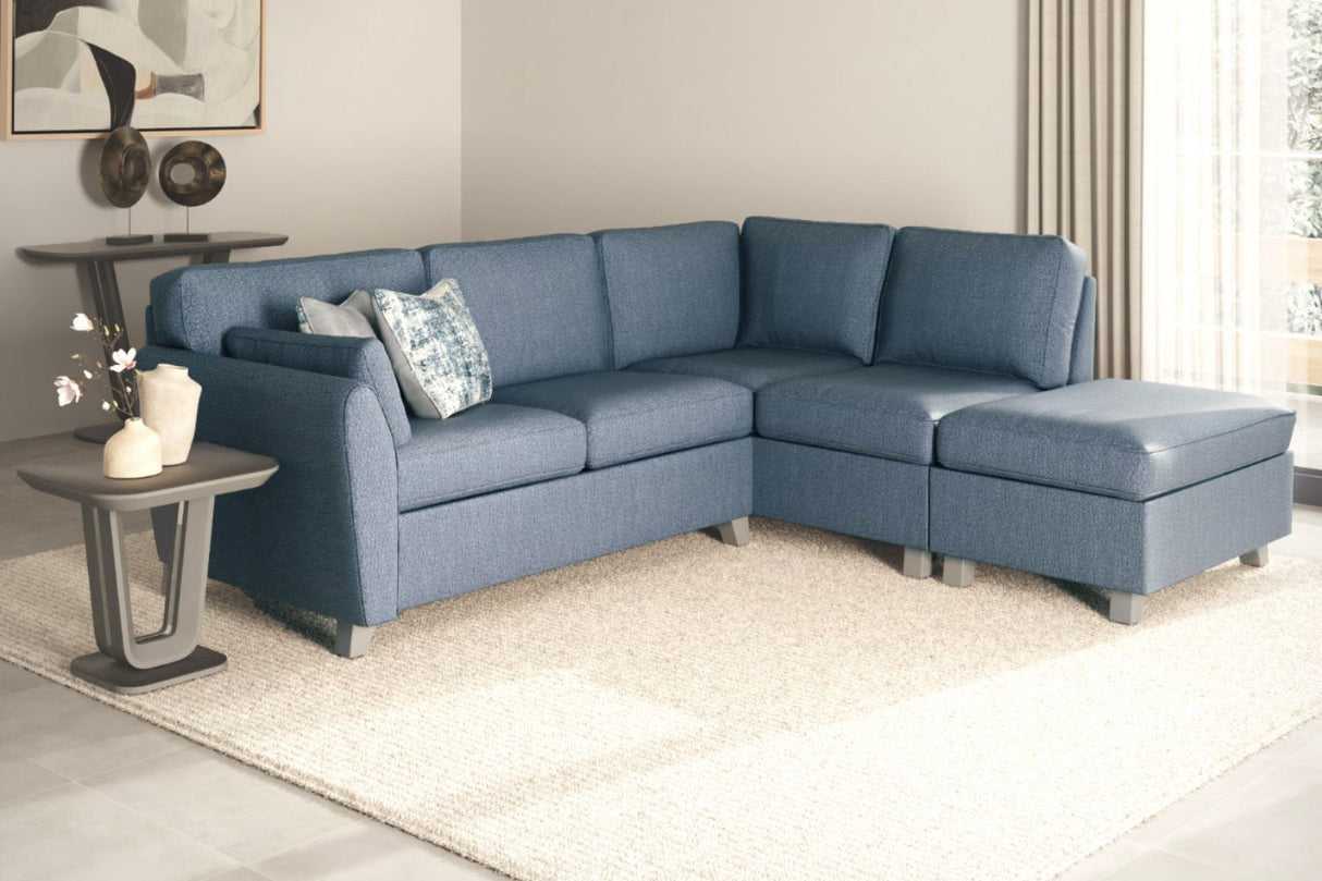 Blue Fabric RHF L Shaped Corner Group Sofa