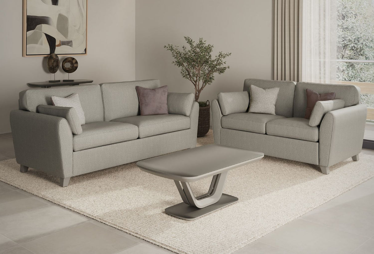 Light Grey Fabric Upholstered 3 Seater Sofa and Limed Oak Legs