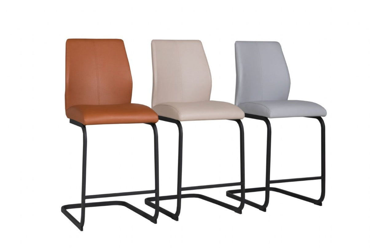 Modern Tan PU Leather Bar Stool Cantilever Metal Legs