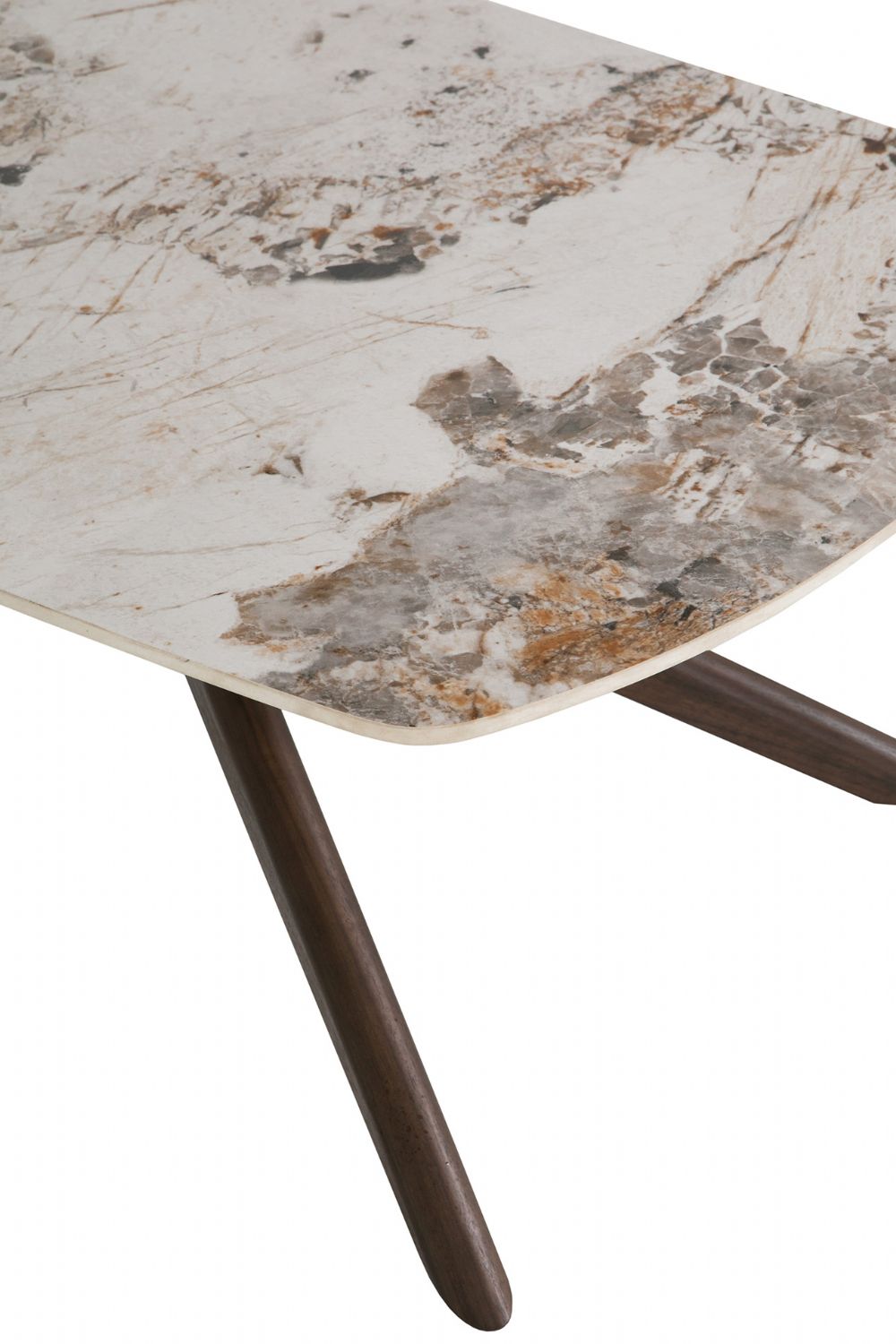 White Sintered Stone Top Coffee Table with Brown Walnut Birch Legs