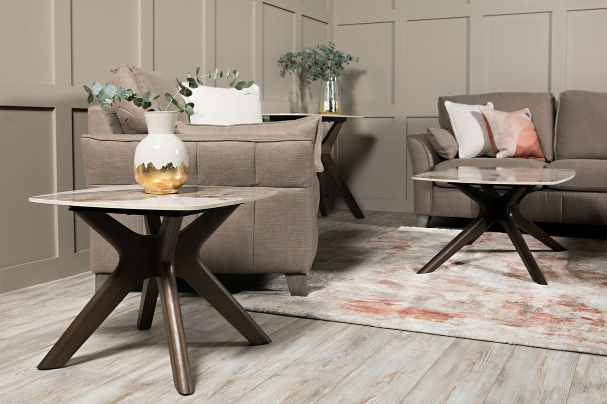 Walnut Square Lamp Table Ceramic Effect Top