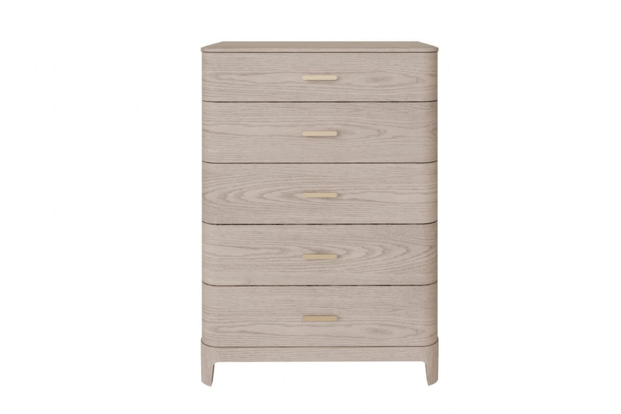 Cream Wooden Tall Chest of 5 Drawers