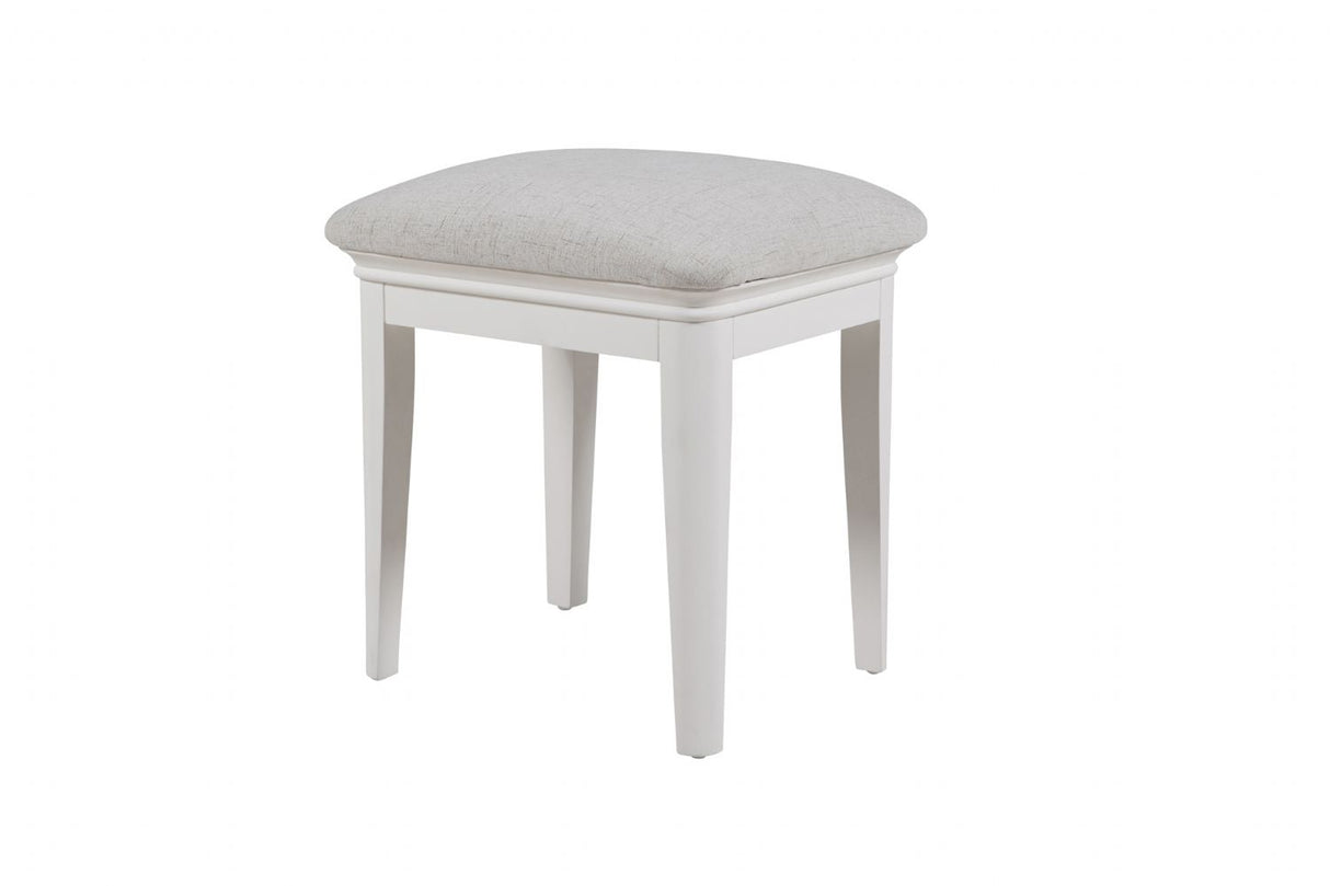 White Wooden Dressing Table Stool Fabric Padded Seat