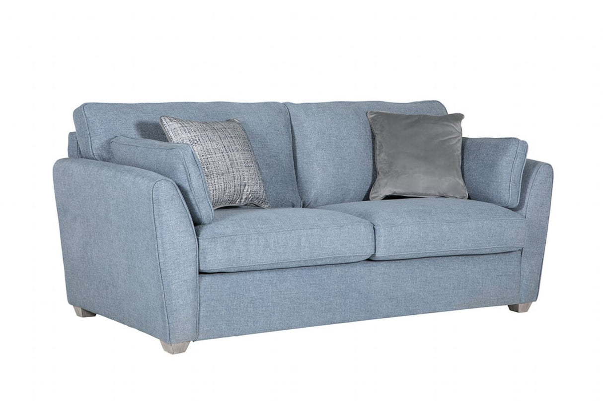 Blue Fabric 3 Seater Compact Sofa Bed Limed Oak Legs