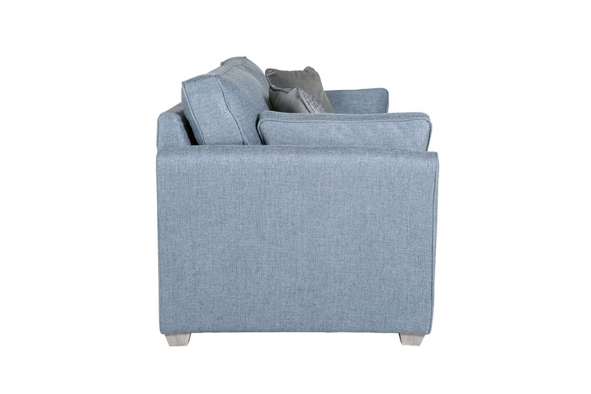Blue Fabric 3 Seater Compact Sofa Bed Limed Oak Legs