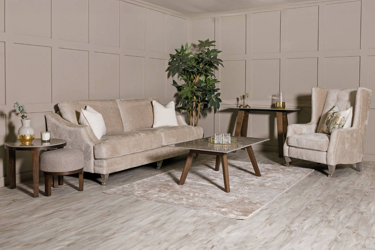 Latte Sintered Stone Top Coffee Table with Walnut Legs